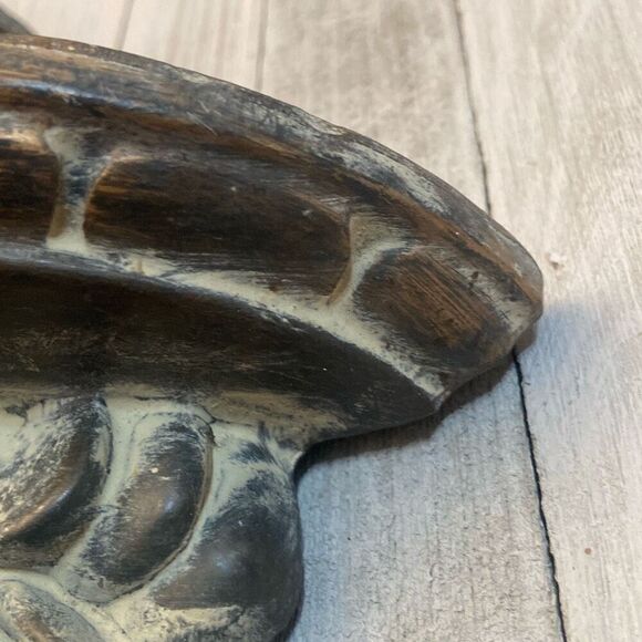 Pair Acanthus Leaf Ornate Wall Shelves Distressed Gold Brown Tan Tones Regency - Picture 4 of 12